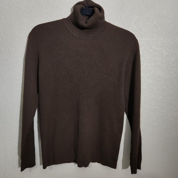 Vintage Jones New York Sweater Womens Petite Large Chocolate Brown Turtleneck - Picture 1 of 8